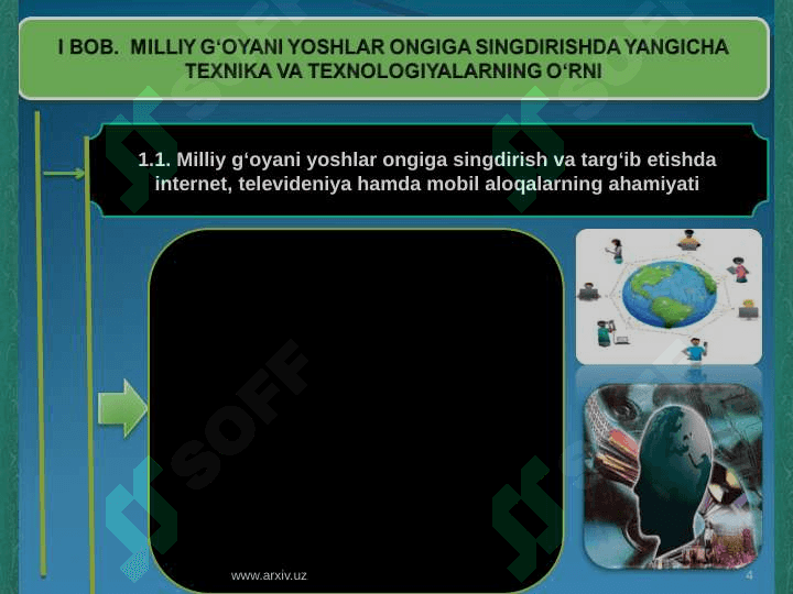 MILLIY G‘OYANI YOSHLAR ONGIGA SINGDIRISHDA YANGICHA TEXNIKA VA TEXNOLOGIYALARNING O‘RNI 4
