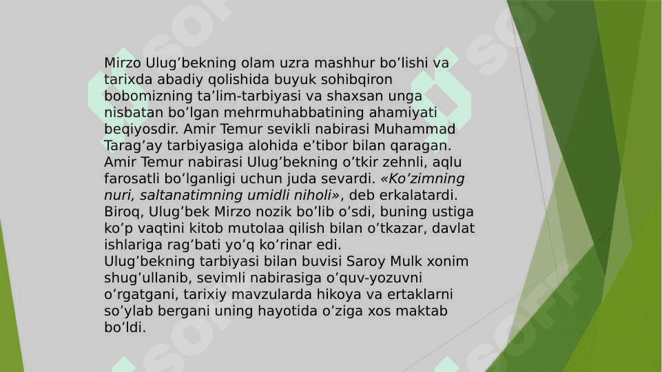 Mirzo Ulug’bekning pedagogik g’oyalari va ta’lim rivojidagi o’rni 4