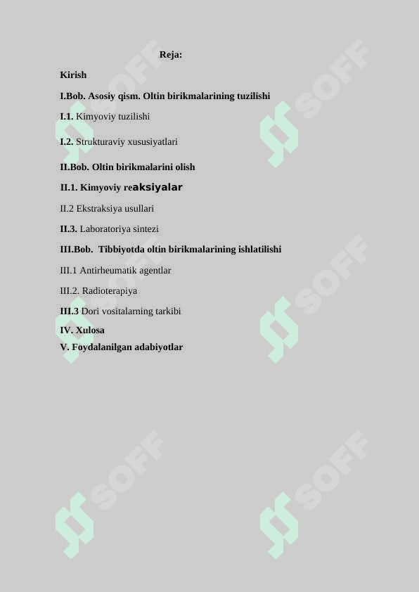Oltin birikmalarining tuzulishi, olinish usullari va tibbiyotda ishlatilishi 2