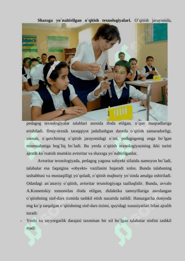 SHAXSGA YO`NALTIRILGAN TA`LIM TEXNOLOGIYALARI ASOSIDA O`QUVCHILARDA TANQIDIY VA KREATIV TAFAKKURNI SHAKLLANTIRISH 2