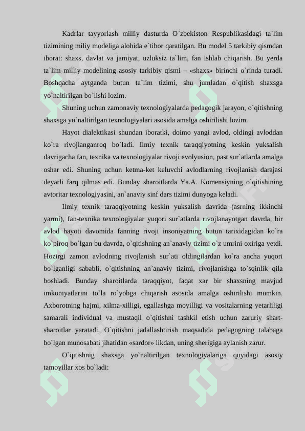 SHAXSGA YO`NALTIRILGAN TA`LIM TEXNOLOGIYALARI ASOSIDA O`QUVCHILARDA TANQIDIY VA KREATIV TAFAKKURNI SHAKLLANTIRISH 4