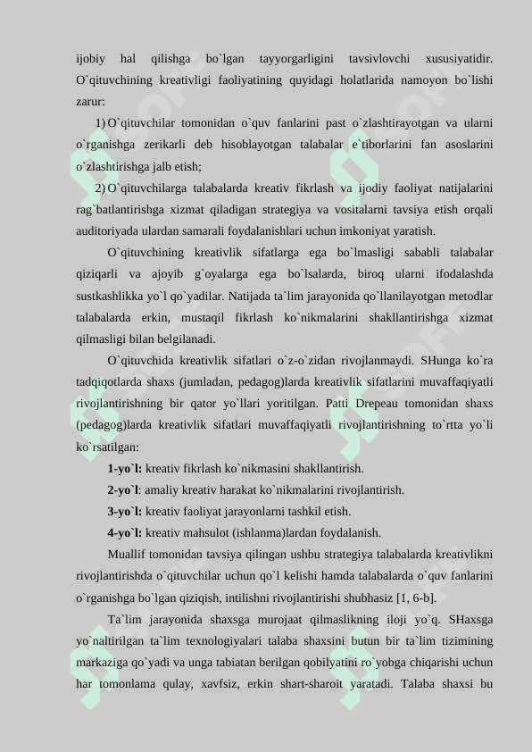 SHAXSGA YO`NALTIRILGAN TA`LIM TEXNOLOGIYALARI ASOSIDA O`QUVCHILARDA TANQIDIY VA KREATIV TAFAKKURNI SHAKLLANTIRISH 8