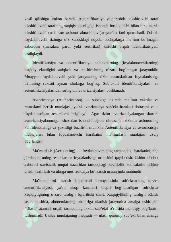 IDENTIFIKATSIYA, AUTENTIFIKATSIYA VA AVTORIZATSIYA TUSHUNCHALARI 4