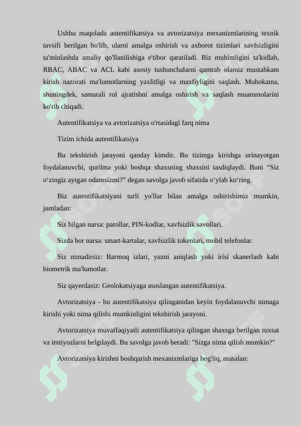 IDENTIFIKATSIYA, AUTENTIFIKATSIYA VA AVTORIZATSIYA TUSHUNCHALARI 7