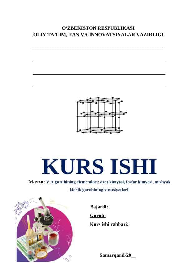 V A guruhining elementlari: azot kimyosi, fosfor kimyosi, mishyak kichik guruhining xususiyatlari