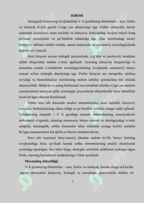V A guruhining elementlari: azot kimyosi, fosfor kimyosi, mishyak kichik guruhining xususiyatlari 3