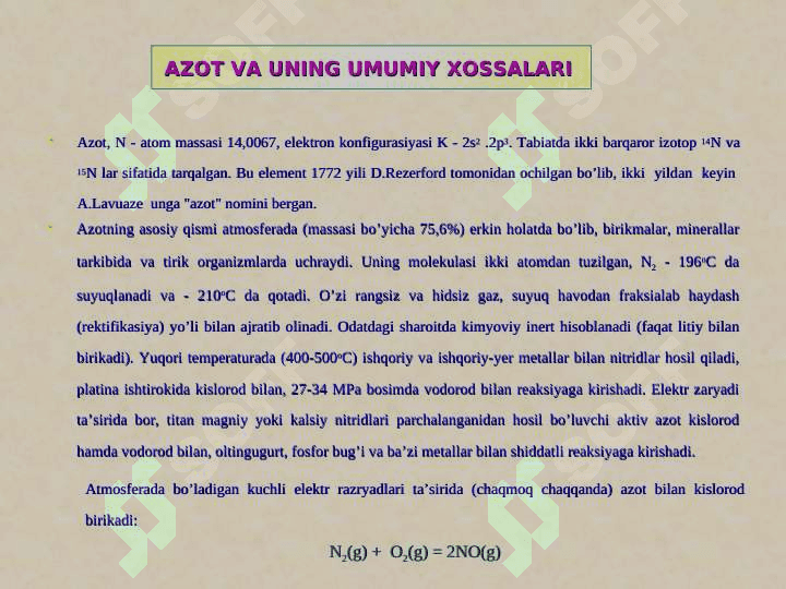 V A guruhining elementlari: azot kimyosi, fosfor kimyosi, mishyak kichik guruhining xususiyatlari 6