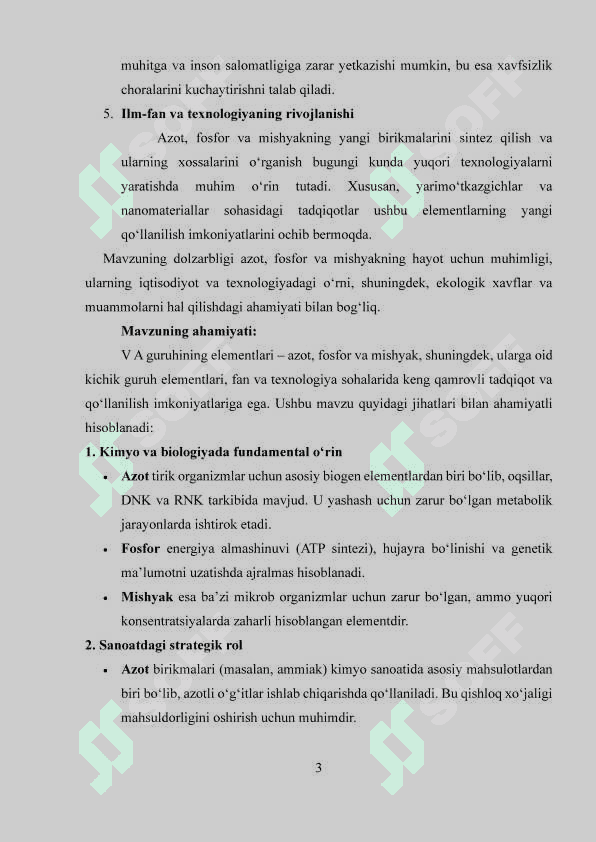 V A guruhining elementlari: azot kimyosi, fosfor kimyosi, mishyak kichik guruhining xususiyatlari 3