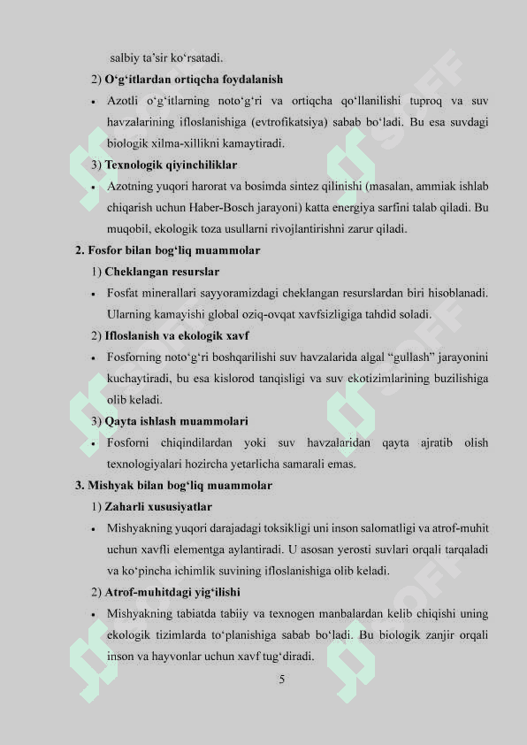 V A guruhining elementlari: azot kimyosi, fosfor kimyosi, mishyak kichik guruhining xususiyatlari 5
