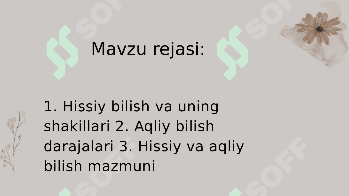 Mavzu: Hissiy va aqliy bilish darajalari va ularning mazmuni 2
