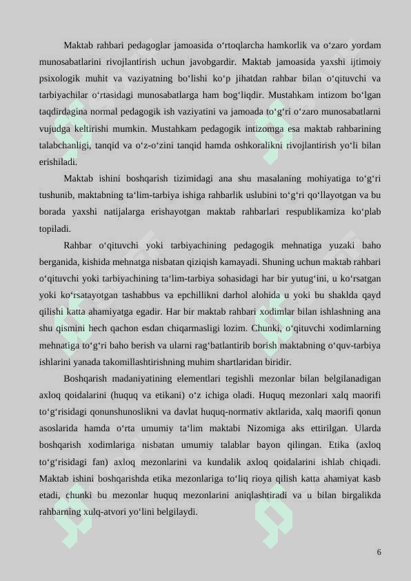 MAKTABNI BOSHQARISH VA UNGA RAHBARLIK QILISHNING QONUN QOIDALARI 6