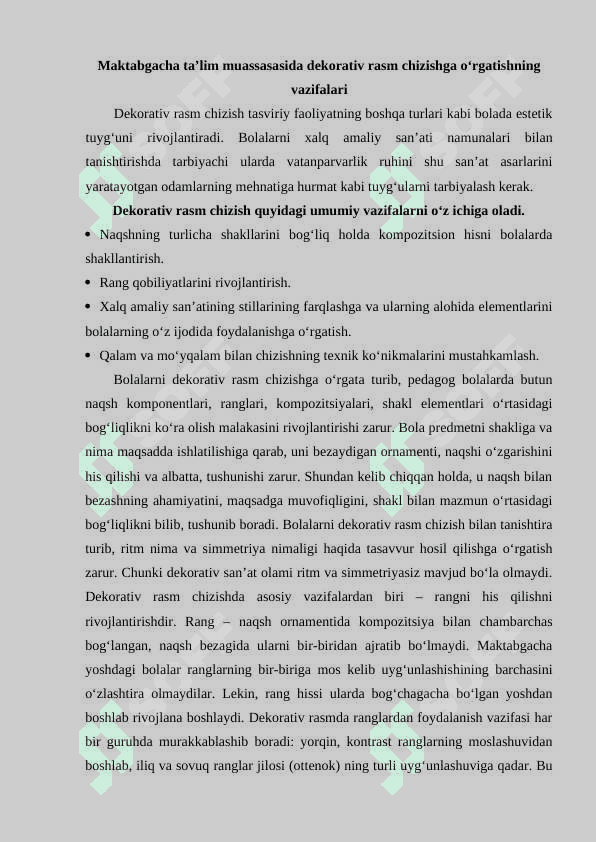 Maktabgacha ta'lim muassasasida dekorativ rasm chizishga o'rgatishning vazifalari 2