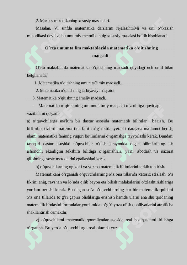 MATEMATIKA VA UNI O’QITISH METODIKASI 4