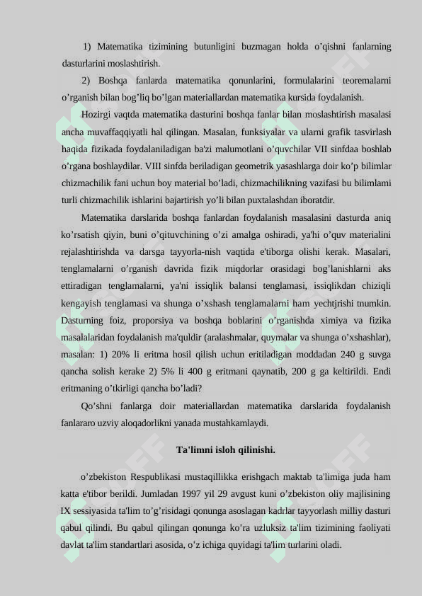 MATEMATIKA VA UNI O’QITISH METODIKASI 7