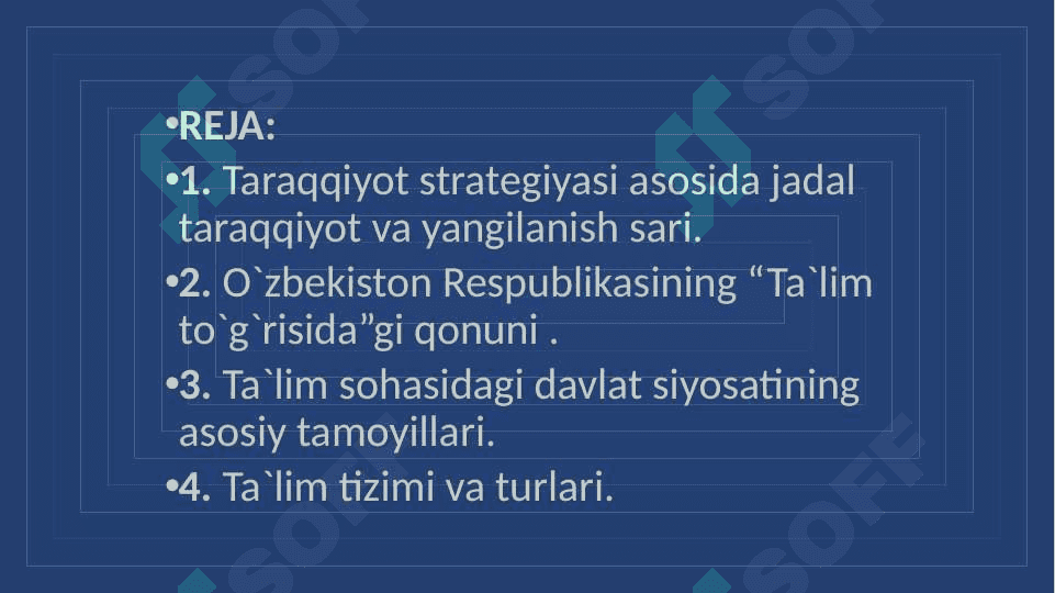 O`ZBEKISTON RESPUBLIKASIDA TA`LIM TIZIMINI RIVOJLANTIRISHNING KONTSEPTUAL  ASOSLARI 2
