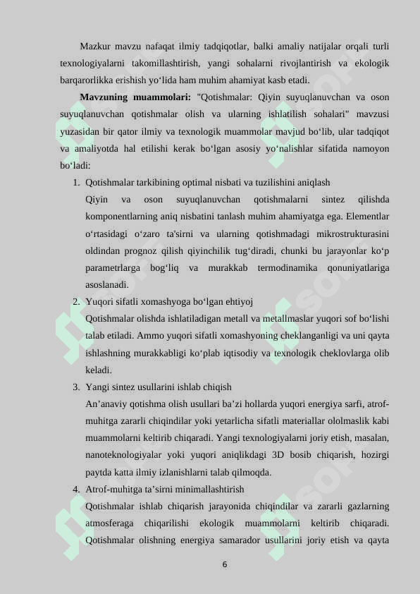 Qotishmalar: Qiyin suyuqlanuvchan va oson suyuqlanuvchan qotishmalar olish hamda ularning ishlatilish sohalari 6