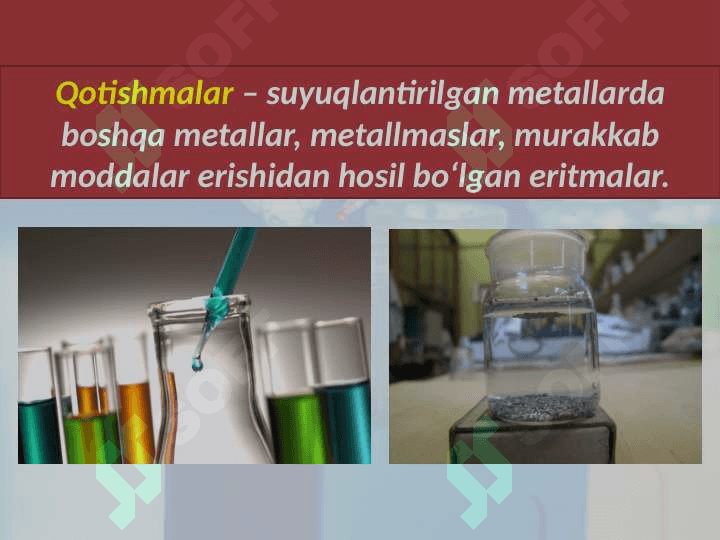 Qotishmalar: Qiyin suyuqlanuvchan va oson suyuqlanuvchan qotishmalar olish hamda ularning ishlatilish sohalari 5