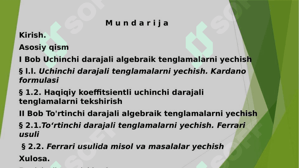 UCHINCHI VA TOʻRTINCHI DARAJALI ALGEBRAIK TENGLAMALARNI YECHISH 2