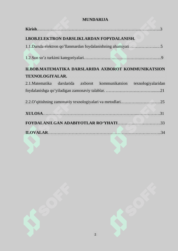 MATEMATIKADARSLARIDA ELEKTRON DARSLIKLARIDAN FOYDALANISH. 2