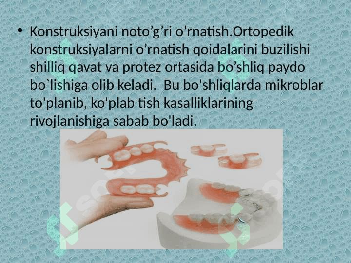 PROTEZLASHDA BO’LISHI MUMKIN BO’LGAN XATOLIKLAR VA ASORATLAR, ULARNI OLDINI OLISH 3
