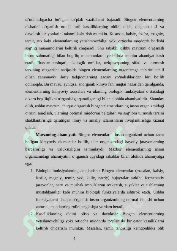 Biogen elementlarning inson organizmidagi ahamiyati 4