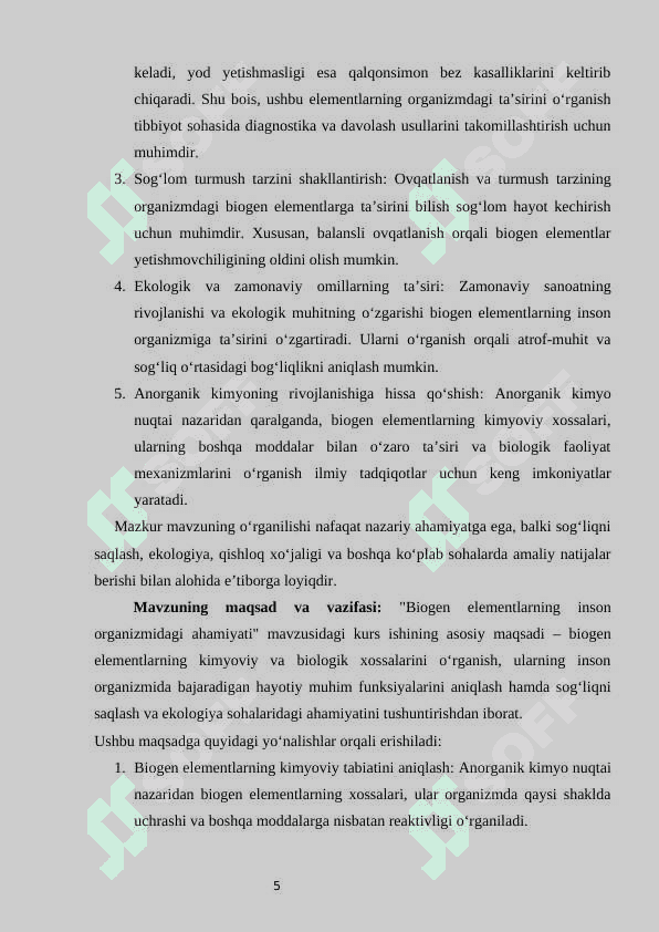 Biogen elementlarning inson organizmidagi ahamiyati 5