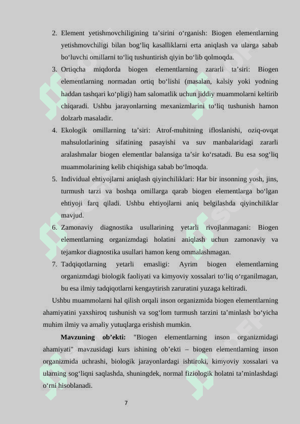 Biogen elementlarning inson organizmidagi ahamiyati 7