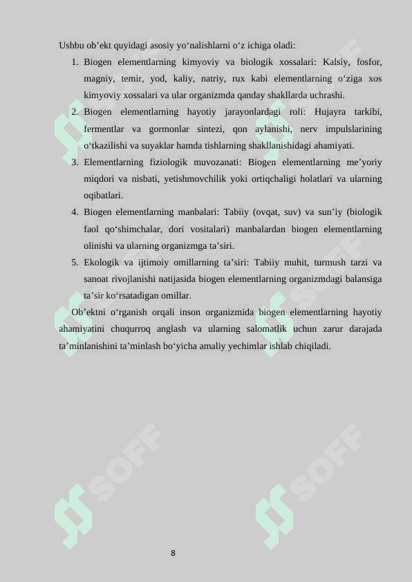 Biogen elementlarning inson organizmidagi ahamiyati 8