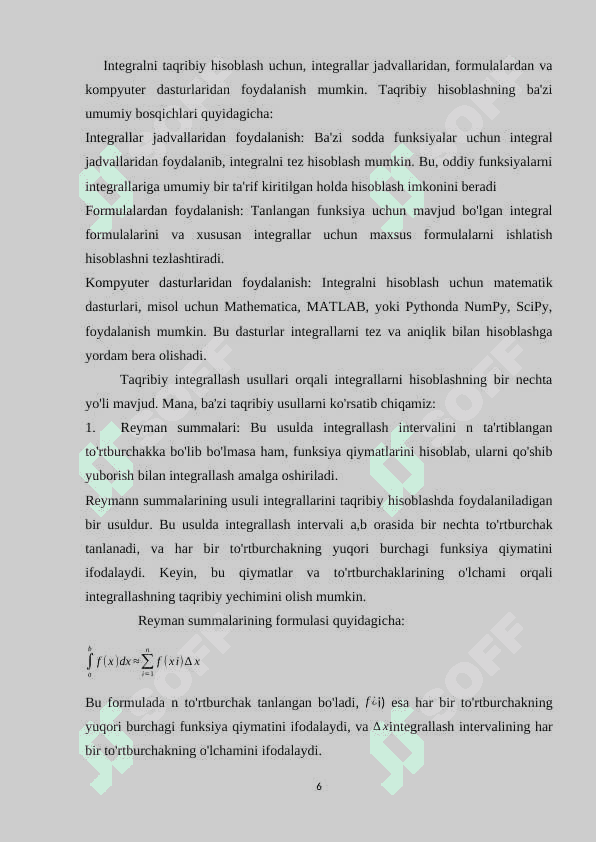 Integrallarni taqribiy hisoblash usullari 6