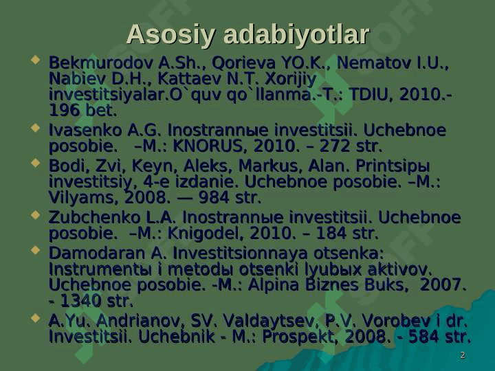 ХОRIJIY INVЕSTОRLAR HUQUQIY HОLATINING O`ZIGA ХОS ХUSUSIYATLARI 2