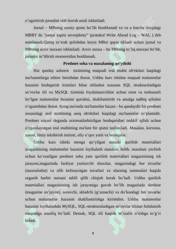 MySQL ma’lumotlar bazasi 8