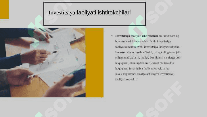 Investitsiya faoliyatining ishtirokchilari. subyektlari va obyektlari 5
