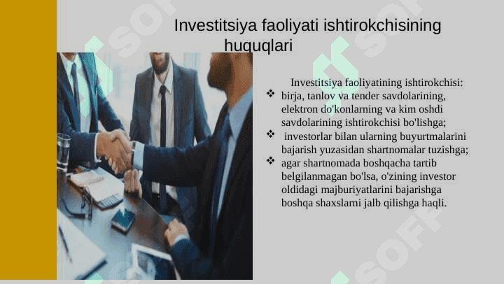Investitsiya faoliyatining ishtirokchilari. subyektlari va obyektlari 8