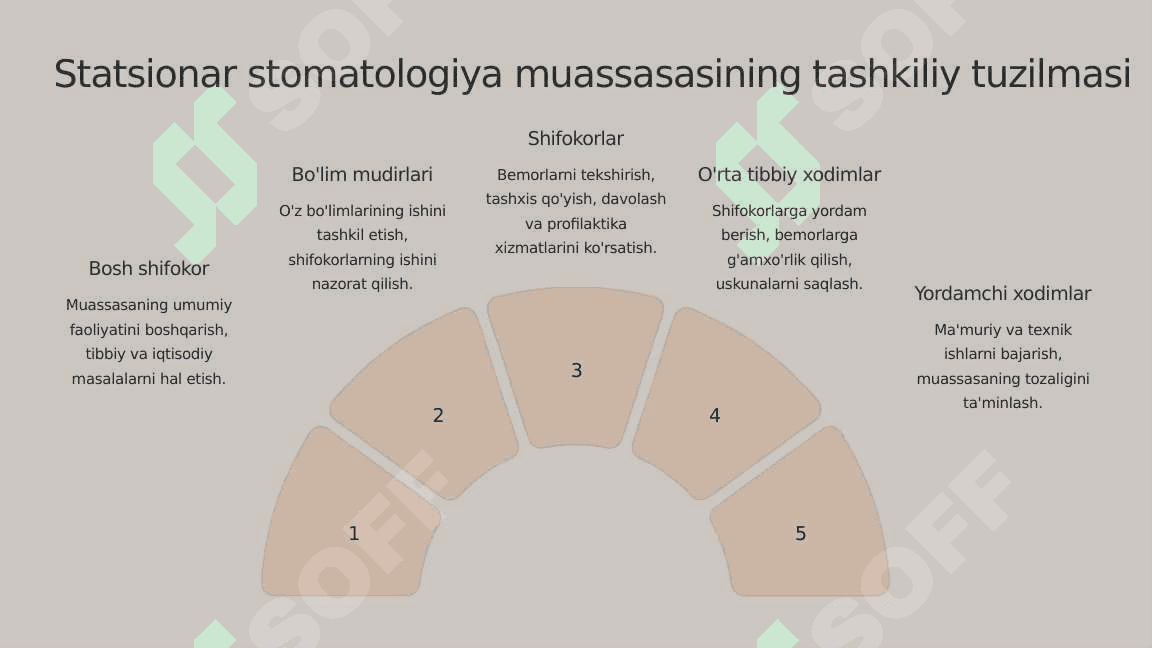 Tibbiy-profilaktika stomatologik muassasalarining asosiy tarkibiy bo‘linmalari. Statsionar stomatologiya muassasasini tashkil etish xususiyatlari 4