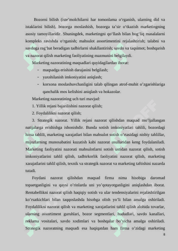 Marketing nazorati 8