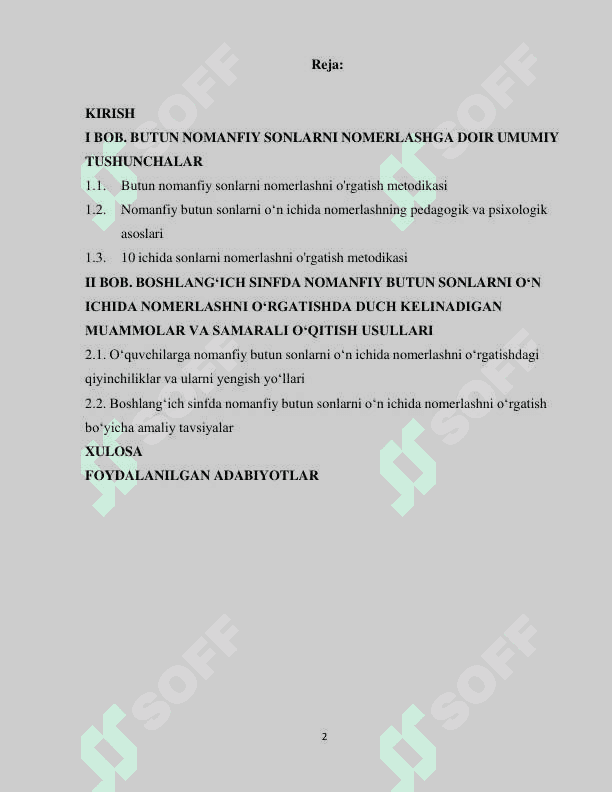 BOSHLANG'ICH SINFLARDA NOMANFIY BUTUN SONLARNI  O'N ICHIDA NOMERLASHGA O'RGATISH METODIKASI 2