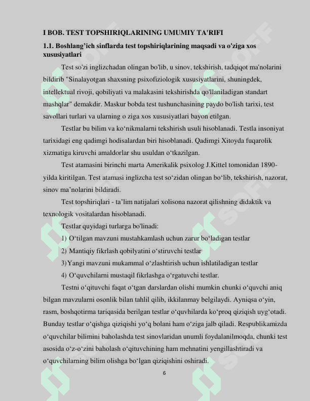 BOSHLANGʻICH SINFLARDA MATEMATIKA DARSLARIDA  TEST TOPSHIRIQLARIDAN FOYDALANISH 6