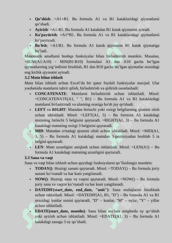 MS Excelda formula va funksiyalar bilan ishlash 3