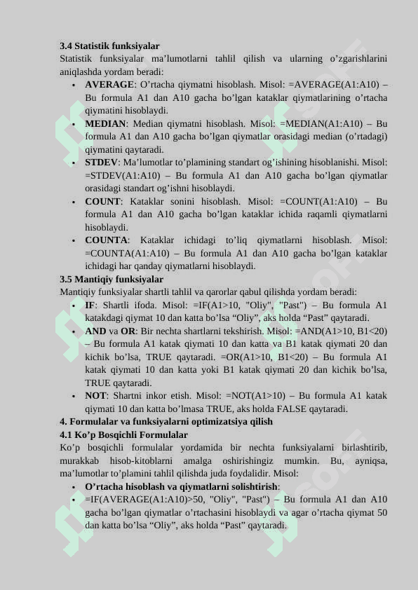 MS Excelda formula va funksiyalar bilan ishlash 4