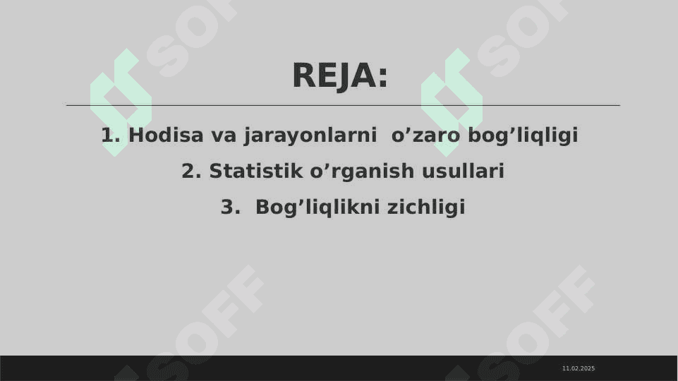 O’ZARO BOG’LANISHLARNI STATISTIK O’RGANISH 2