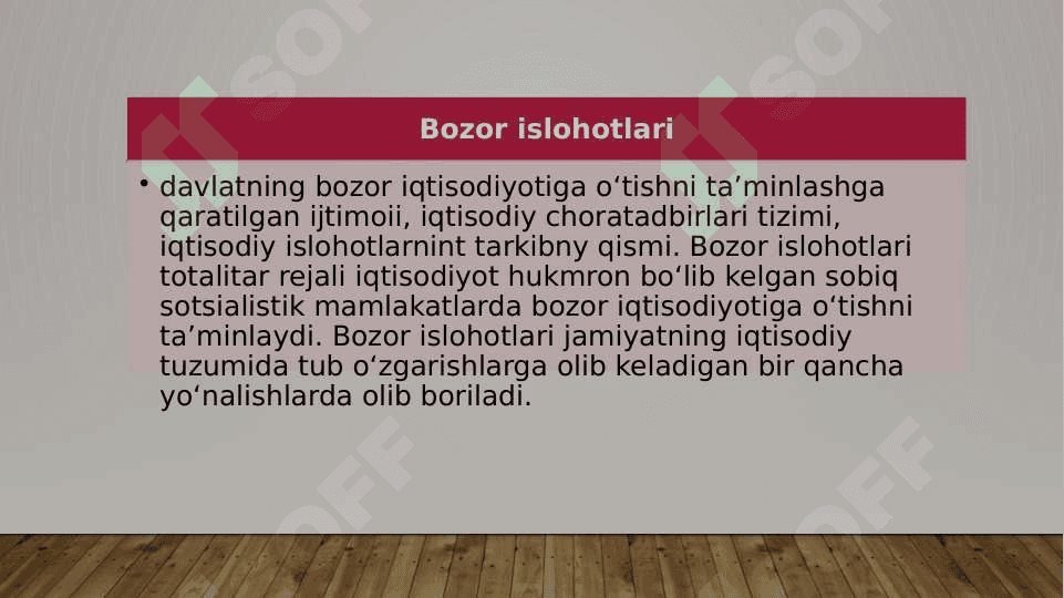 O’zbekistonda bozor islohotlarning mohiyati, vazifalari va turlari va ustuvor yo’nalishlari 3