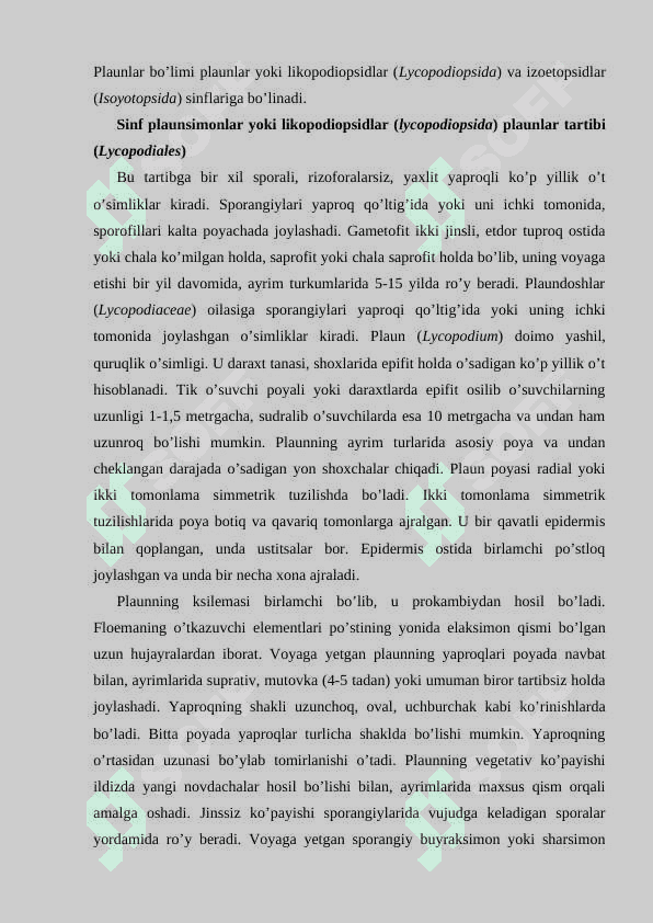 PLAUNLAR (LYCOPODIOPHYTA) BO`LIMI 3