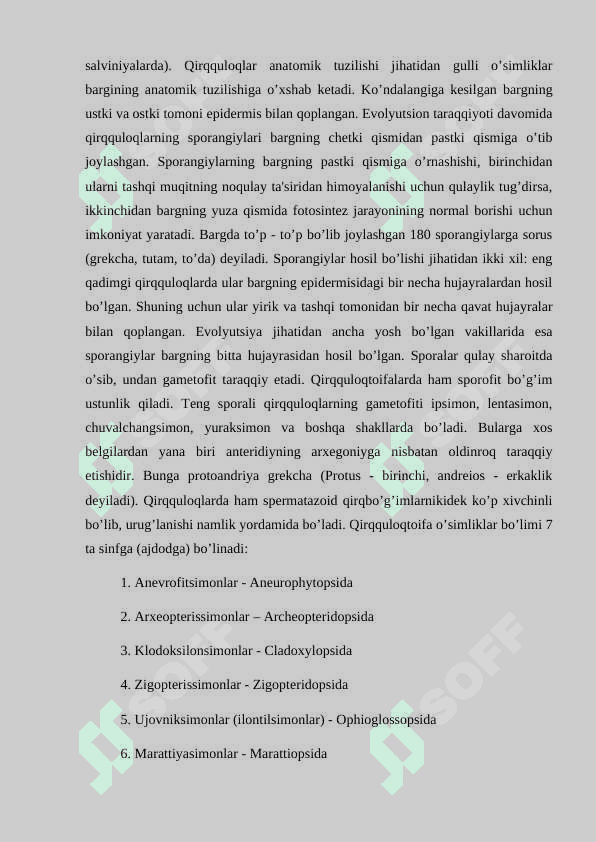 Qirqquloqtoifa- Polypodiophyta o’simliklar 2