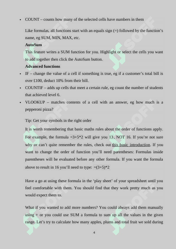 Spreadsheets and formulas 4