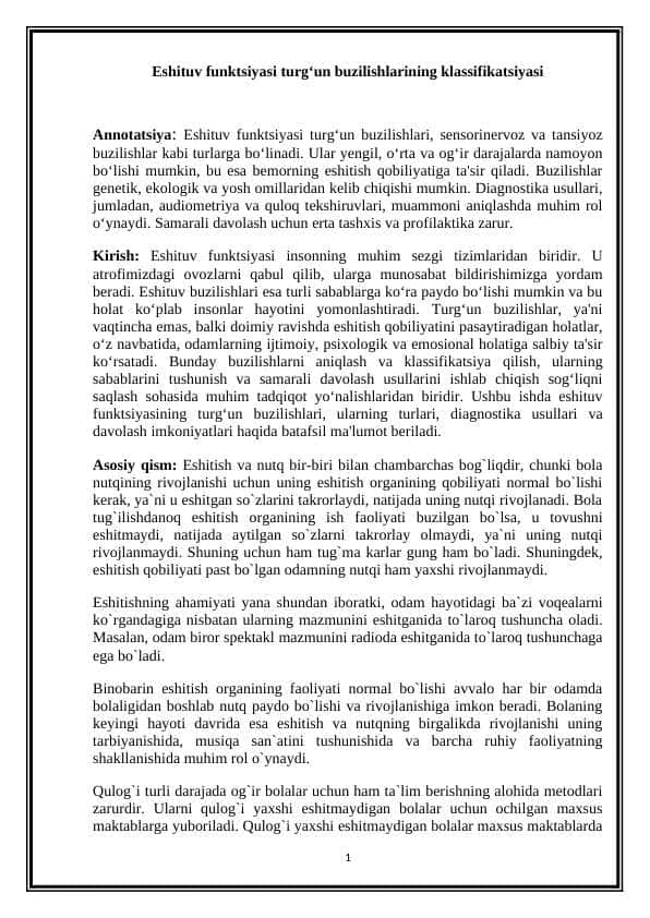 Eshituv funktsiyasi turg‘un buzilishlarining klassifikatsiyasi MAQOLASI
