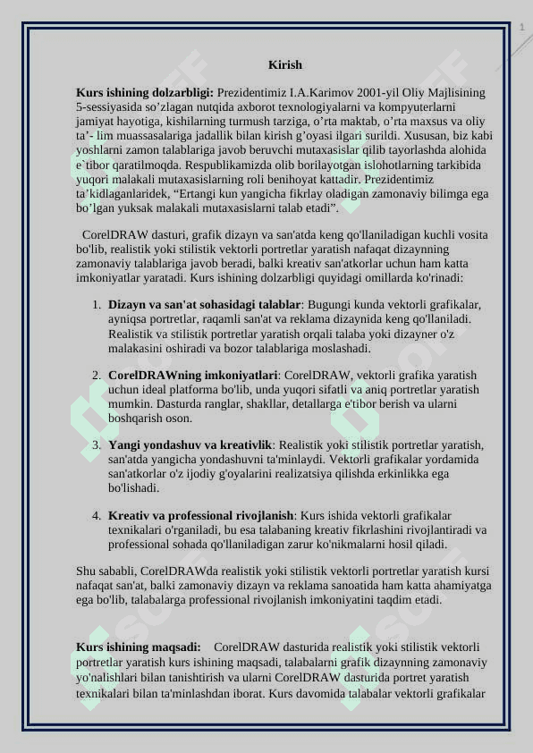 Corel DRAWda realistik yoki stilistik vektorli portretlar yaratish kurs ishi 2