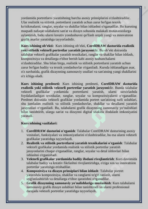 Corel DRAWda realistik yoki stilistik vektorli portretlar yaratish kurs ishi 3