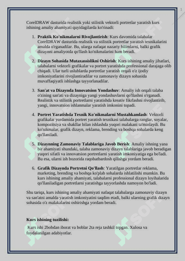 Corel DRAWda realistik yoki stilistik vektorli portretlar yaratish kurs ishi 5