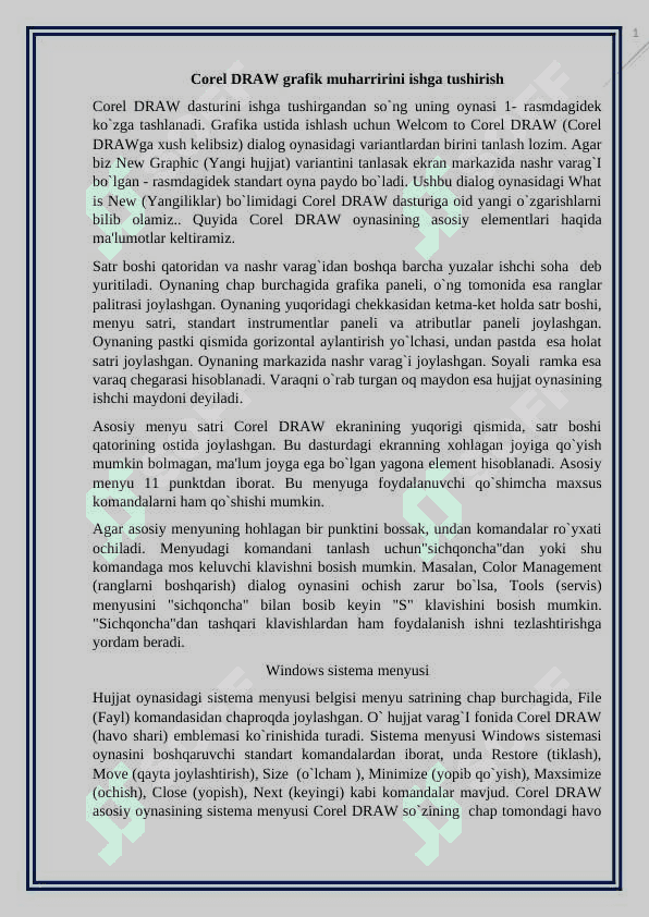 Corel DRAWda realistik yoki stilistik vektorli portretlar yaratish kurs ishi 7