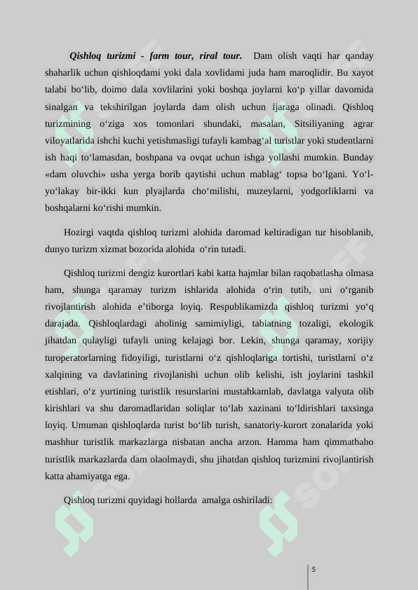 Mintaqada qishloq turizmini rivojlantirish imkoniyatlari 5